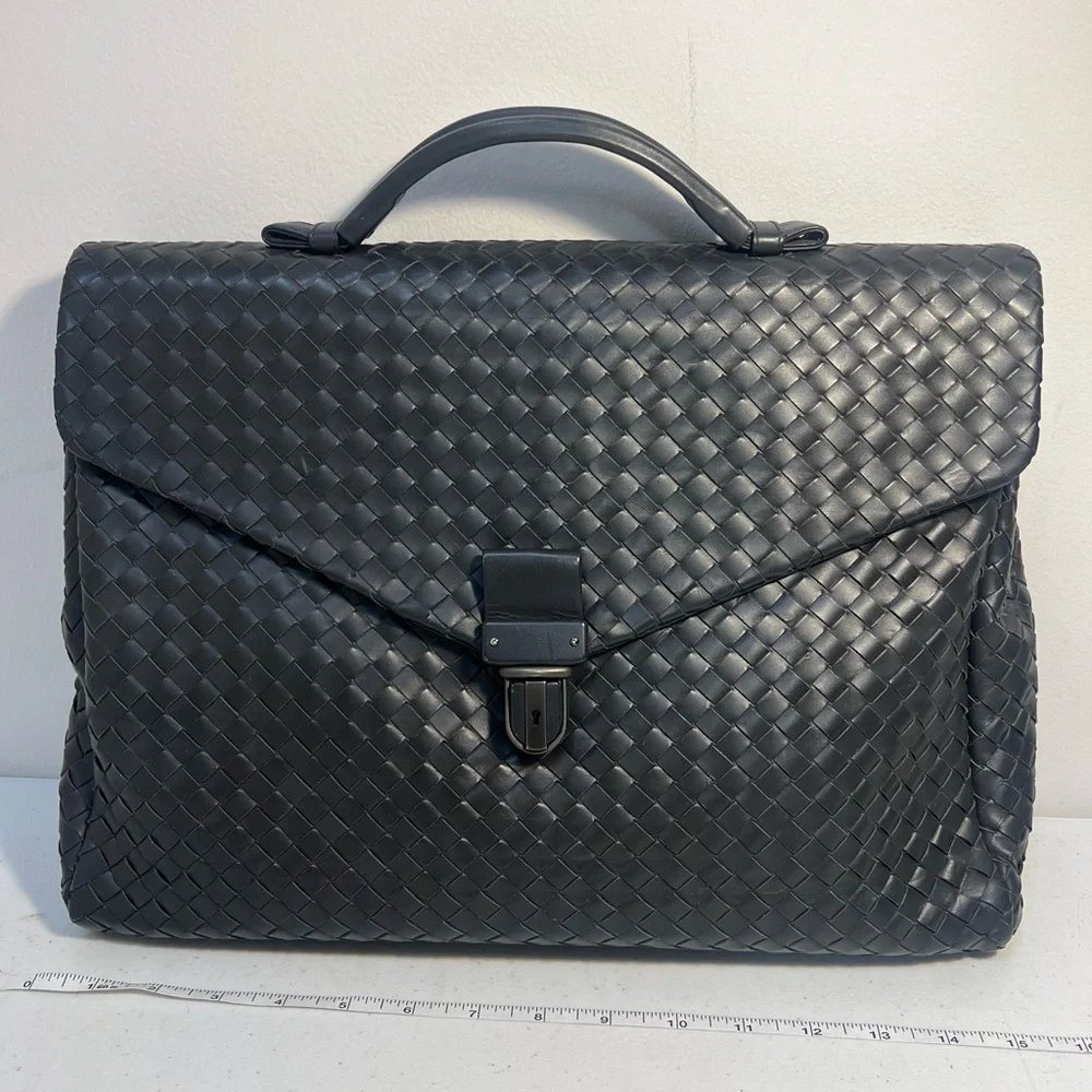 Bottega Veneta Briefcase Intrecciato Envelope Dark Gray leather business bag